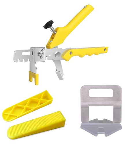 Fliesen Nivelliersystem 1,0mm 1500 Stück Fliesen Nivelliersystem 210 Keile 1 Zange, Verlegesystem Fliesenverlegung Fliesenverlegehilfe Fliesenverlegesystem Fliesennivelliersystem Höhe 1,0-12 mm