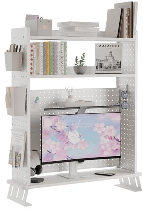 Boltmol 2-Ebene Schreibtisch Regal mit Monitorständer, weiß 80CM, Desktop Organizer mit Festplatte