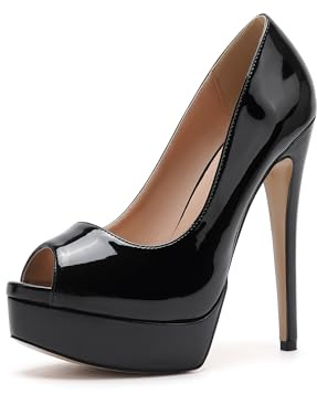 WUXIN H&P Women's Platform Stiletto Heels Shoes Peep Toe Pumps 6 inch Sexy Heels for Dress Wedding Party, US 6.5 Black