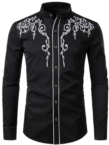 Costume de cowboy pour homme - Coupe étroite - Chemise traditionnelle à manches longues - Chemise décontractée avec boutonnière - Chemise western brodée - Chemise cowboy boutonnée hippie - Chemise