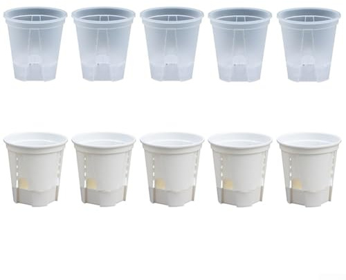 Pots de fleurs avec trous de drainage intégrés pour un flux d'eau efficace, design en plastique léger pour le jardinage intérieur et extérieur, comprend 5 pots avec bases pour la stabilité des plantes