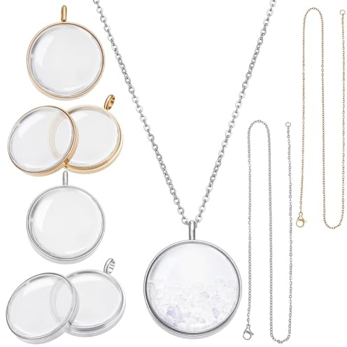 UNICRAFTALE 2 Pièces Médaillon Mémoire Kit Pendentif Médaillon Photo Avec Chaînes En Acier Inoxydable 304 45cm 2 Couleurs Cadre Rond Plateau Photo Pour Collier DIY Cadeau 36x29mm