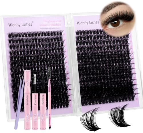 WENDY LASHES Kit de Extensiones de Pestañas con Clústeres 80D/100D | Pestañas Postizas de Racimo 10-18mm Rizo D, Set Completo con Pegamento, Sellador, Pinzas y Cepillo para un Efecto Natural