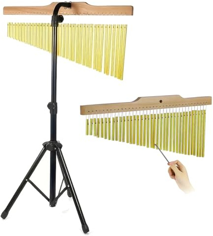 Bar Chimes 36 Töne, Klangspiel Windspiel Instrument mit 72-115cm Stativ höhenverstellbar Percussion Schlagzeug Zubehör Aluminium Klangstäbe mit Holzleiste Schlägel für Band Schule Studio Meditation