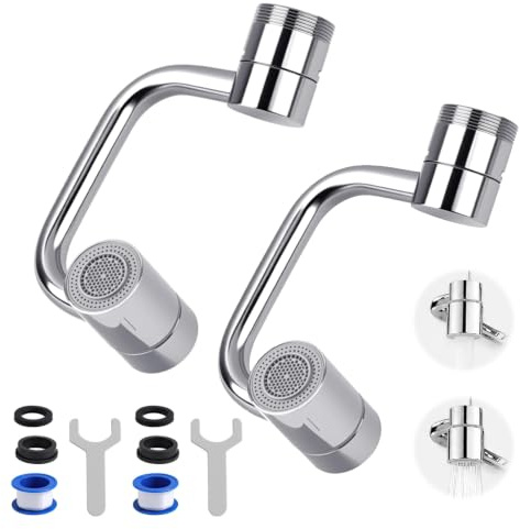 yolzhxe 2 Pcs Rubinetto Rotante 1080 Gradi, Prolunga Rubinetto Bagno, 2 Tipi di Getto, per il Risparmio Dacqua Beccuccio Universale M24 M22 M20 Girevole per Cucina e Bagno