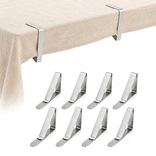 PARENCE. Lot de 8 Pinces à Nappe – Ouverture 4 cm – Clips de Maintien en Plastique et Acier Inoxydable – Fixation Solide pour Tables Intérieures et Extérieures - 8 Pièces