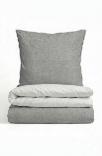 biberna Premium-Melange-Flanell Bettwäsche 155x220 cm grau – Biber 2-teilig | 100% Baumwolle, wärmend & weich | Kissenbezug 80x80 cm | Paspel & Reißverschluss | Winter-Bettwäsche Uni | Modell 0840500