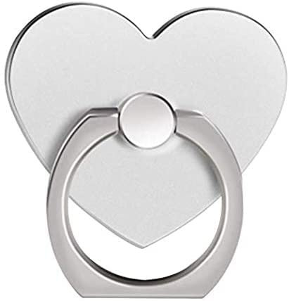 MuStone - Supporto ad anello per telefono cellulare, a forma di cuore, supporto in metallo con rotazione a 360°, per tutti gli smartphone, iPhone, Samsung (argento)