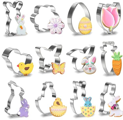 Alintor Ausstechformen Ostern, 12 Stück Ausstecher Ostern, Ostern Basteln Kinder, Keksausstecher Ostern, Osterhase Ausstecher Ei Karotte Plätzchenausstecher, Ideales Ostergeschenke Kinder