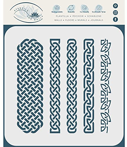 Keltischer Knoten Schablone, 11,4 x 11,4 cm (S) – irische Kelten Wikinger Knoten Bordüre gewebt ethnisch geflochten Schutz Knoten Schablonen zum Malen Vorlage