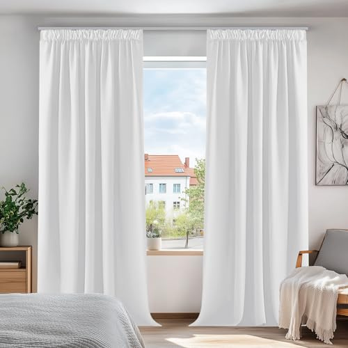 Deconovo Gardinen Blickdichte Verdunkelungsvorhänge Thermovorhänge mit Kräuselband dicke Thermogardine Kälteschutz warm Hitzeschutz, 242x132cm(HöhexBreite), Silber Grau , 2er Set