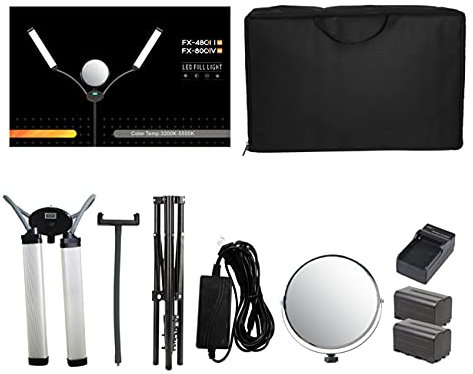 Yidoblo 50W 3200K-5500K FX480ii Luz de Anillo de Relleno de Doble Brazo de Estudio de Video LED Plegable con Puerto de Carga USB,Soportes para trípode,baterías,para cámara de teléfono Youtube