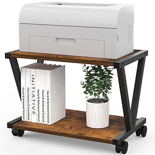 VEDECASA Support de bureau rétro pour imprimante, 2 animaux, sous le bureau, en bois, pour imprimante, rustique, industriel, ferme, rangement en bois, pour le bureau, stylé