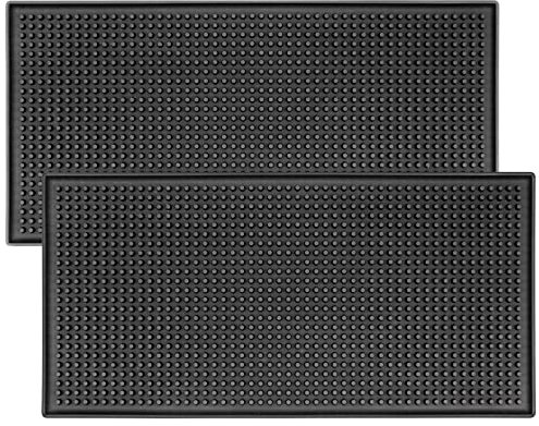 Hongtellor Bar service mat, 2pcs Non-Slip Rubber Bar Service Mats Black 12'' x 6'',bar mats whiskey beer coffee glass mats for coffee bar kitchen restaurant countertops-Black