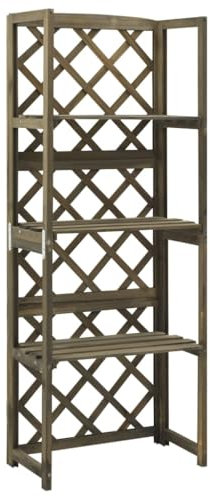 vidaXL Bois de Sapin Massif Treillis avec Etagères Support de Plantes Grimpants Rosiers Fleurs Jardin Arrière-Cour Extérieur Gris 55x30x140 cm