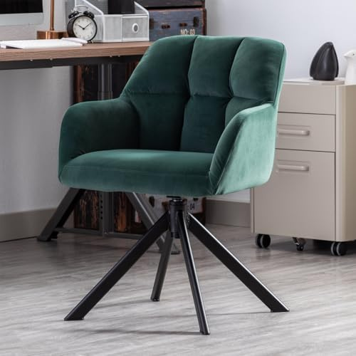 chairus Poltrona da Salotto in Velluto Sedia da Ufficio Girevole Poltroncina Imbottita Non Regolabile Sedia da Scrivania con Braccioli Sedie Moderne per Studio/Computer, Verde