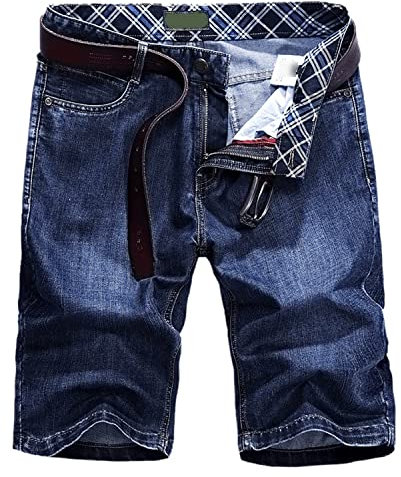 Slim Fit Skinny Denim Shorts für Herren Klassische Bequeme Gerade Moto Jeans Shorts Knielange Sommer Jeansshorts mit Stretch (Dunkelblau,42)