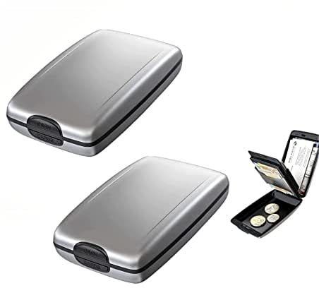 Aluminum Alloy Herren Geldbörse 2 Stücke, RFID Sichere EIN und Auszahlungen Geldbörse Kreditkartenetui, Sicherheit RFID Blocking Metall Brieftasche Kreditkartenhalter Kartenhülle Unisex (2PCS-Silber)