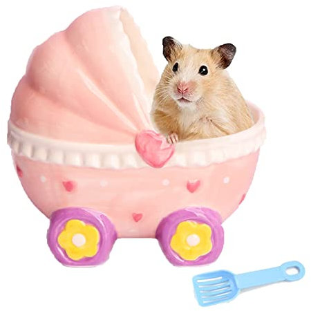 xixi-home Hamster Sand Badezimmer Sandbad für syrische Hamster Keramik Sauna WC Badewanne Behälter mit Schaufel für Zwerghamster Rennmäuse Zwerg Meerschweinchen Kleintiere Badezubehör (rosa Streifen)