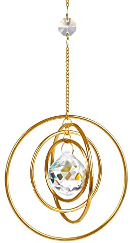 H&D HYALINE & DORA Acchiappasole con cristallo galassia, acchiappasole arcobaleno da appendere per finestre, sfera di vetro, prismi, acchiappasole con 4 cerchi in ottone