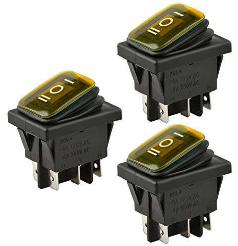 ETOPARS 3 Pièces 12V 20A Interrupteur à Bascule Rond de Voiture Jaune LED Lumière Bouton de Commutateur Verrouillage ON OFF ON 6 Broches DPDT Étanche Auto Bateau