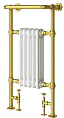 Go Bathrooms Traditional Heated Towel Rail Radiator 938mm x 500mm Brushed Gold Frame with White Column Radiator Heated Towel Warmer Cast Iron Style Bathroom Radiator | Hilton