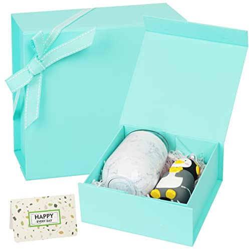 CHARMGIFTBOX 18 x 17,8 x 8,1 cm blaue Geschenkboxen mit Deckel, magnetische blaue Geschenkbox, kleine faltbare Boxen für Geburtstagsparty, Brautjungfer, Türkis