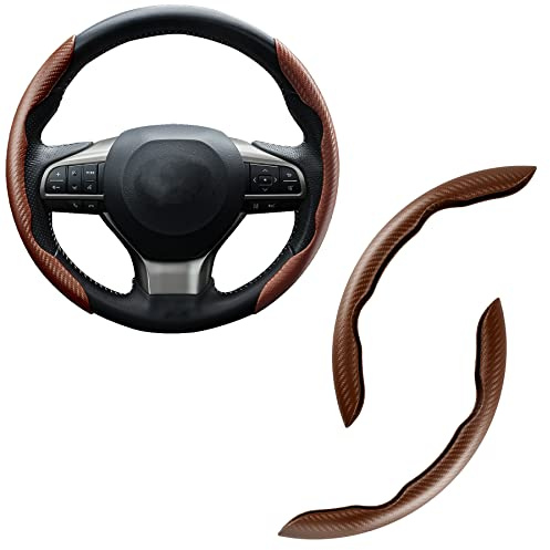 Amiss 2pcs Carbon Fiber Anti-Skid Steering Wheel Cover, Waterproof & Segmented Butterfly Design, Universal 99% Vehicle Wheel Cover Protector, Car Interior Accessories (Champagne)