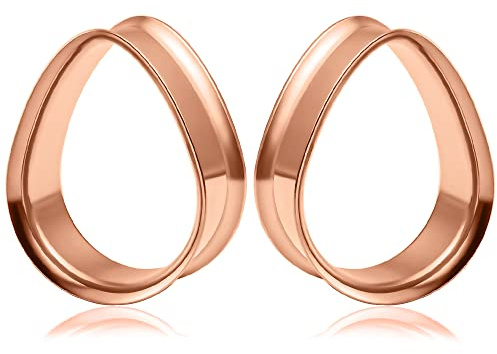Vankula Ohr Tunnel 1 Paar Double Flared Flesh Plugs Tropfenform Edelstahl für männer damen Ohrpiercing Schmuck 14mm(9/16) Roségold