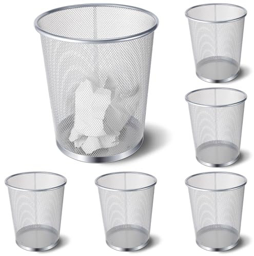 Zeyune 6 Pack Silver Office Mesh Trash Can Bulk 4 Gallon
