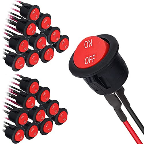 RUNCCI-YUN 20pcs Interruptor Basculante Redondo, Interruptores de botón Interruptor 12V,Interruptor de palanca Coche,SPST 2 pins On/Off 6A/250V 10A/125V AC para Automóviles, Barcos, rojo