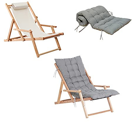 Klappstuhl Massivholz-Sling-Stuhl, Strandstuhl, Holzstuhl, verstellbare Klappliege, Faltbarer Bambus-Outdoor-Sling-Stuhl mit Segeltuch, Holz-Liegestuhl, tragbarer Lounge-Stuhl (Farbe: Weiß)