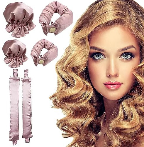 Lockenwickler Locken Ohne Hitze, 2 Sätze Heatless Curl Set Lockenwickler, Neu Rutschfest Heatless Curls, Lockenwickler über Nacht, DIY Styling für Kurzes und Langes Haar (2 Sätze-Rosa)