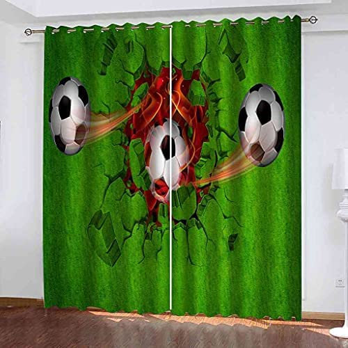 Schattierung Vorhänge 2Er Set 3D Kreativer Sport Fußball Druck Isolierung Schalldichte Kinder Gardinen Blickdicht Mit Ösen Vorhang Fenster Für Wohnzimmer Schlafzimmer Balkon 150(B) X166(H) cm