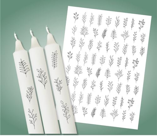 Tattoofolie für Kerzen/Keramik DIN A5 verschiedene Motive Blumen Herzen Glückslicht (Floral Outline)