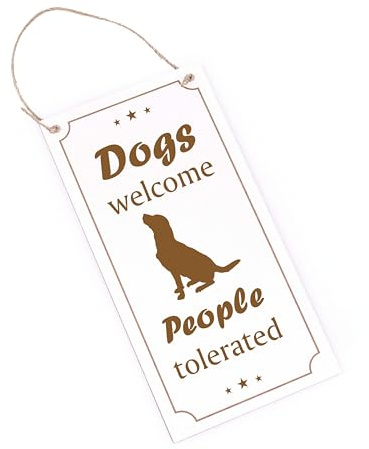 Hunde Willkommen Schild Holz graviert - Dogs welcome People tolerated - Türschild Haustürschild Hundedeko 10 x 20 cm