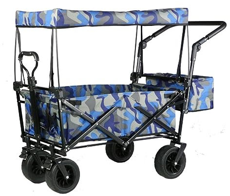 IRYZE Bollerwagen Faltbar Zusammenklappbarer, Zusammenklappbarer Wagen Mit Baldachin, Verstellbarer, Ausziehbarer Schiebe- Und Ziehgriffwagen Für Den Einkaufsstrand Gartenwagen (Color : D)