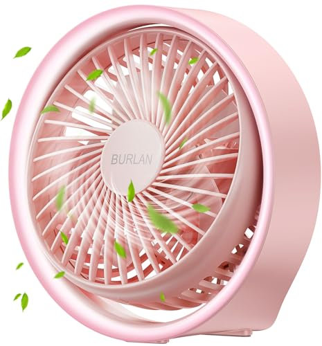 Desk Fan, Portable Fan with LED Light, 70ft Strong Airflow, Battery Operated Fan with USB, Quiet Operation and 360° Rotate Table Fan for Bedroom Home Office Outdoor Travel(Pink)