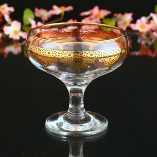 ABKA 6-Piece Gold Decorated Glass Dessert Set for Sundae & Ice Cream Cup 270ML