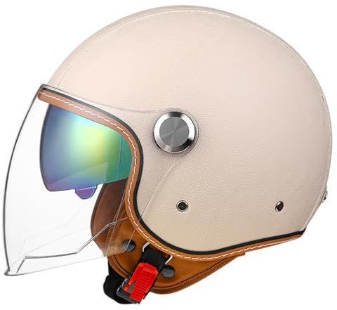 Mezzo Casco Moto Vintage Pelle Caschi Cromwell Casco A Faccia Aperta Omologato ECE Estivo Caschi Jet E Demi-Jet Donna Uomo Adulto Con Doppia Visiera Portatile Casco Scodella 5,M:57-58CM