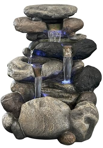 Köhko Fuente de jardín de piedra natural con 4 luces LED