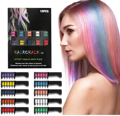 Gireatick 10 Colors Hair Chalk Comb for Girls Kids, Temporary Hair Color Dye for Girls Kids Gifts on Valentine's Day Cosplay for Age 8-12, Washes Out Easily Non-Toxic and Safe for All Ages, Including
