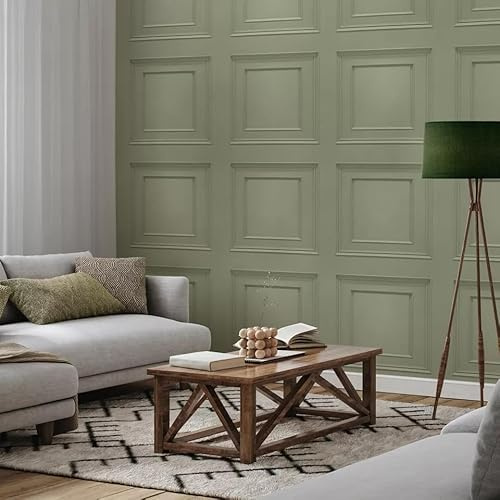 SOPHIE LAURENCE Panel Sage Green Wallpaper - 3D Wood Effect, Washabl, 0.53m x 0.53m Sample, Modern Smooth Matte Finish for Any Room