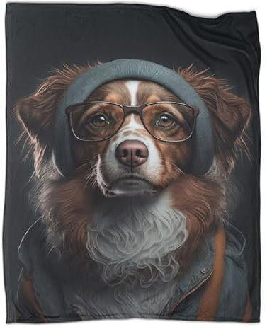 Hipster-Hund in Kleidung, 5 Sofadecken, superweicher Fleece-Überwurf, warme, Flauschige Plüschdecke, hypoallergen, für Bett, Couch, für Herbst und Winter, 127 x 152 cm
