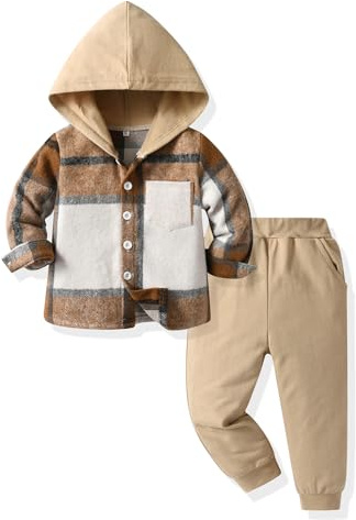 UUAISSO Vêtements Pour Bébés Tout-petits Hauts Garçons Sweat à Capuche Carreaux Pantalons Tenues D'automne et D'hiver
