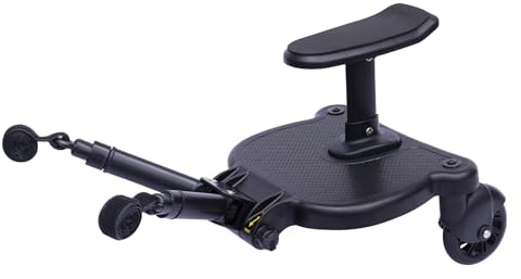 Buggy Board, svart kiddy buggy bräda med säte och stegbräda upp till 25 kg ståbräda lämplig för universella barn från 2–6 år, barnvagn