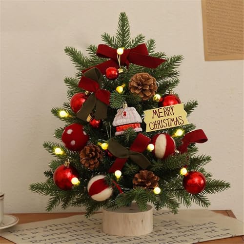 Mini Weihnachtsbaum mit LED Lichterketten für Weihnachtsdeko Kleiner Weihnachtsbaum mit Beleuchtung Tisch Künstlicher Weihnachtsbaum Tannenbaum Künstlich Klein Geschmückt (60cm/Rot, *)