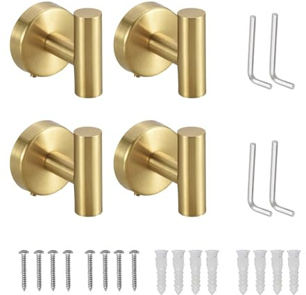VZU Kleiderhaken Gold - 4er Set Wandhaken aus Edelstahl, Robuste Handtuchhalter für Badezimmer, Küche, Flur, Wohnzimmer – Rostfreie Türhaken mit hoher Tragkraft