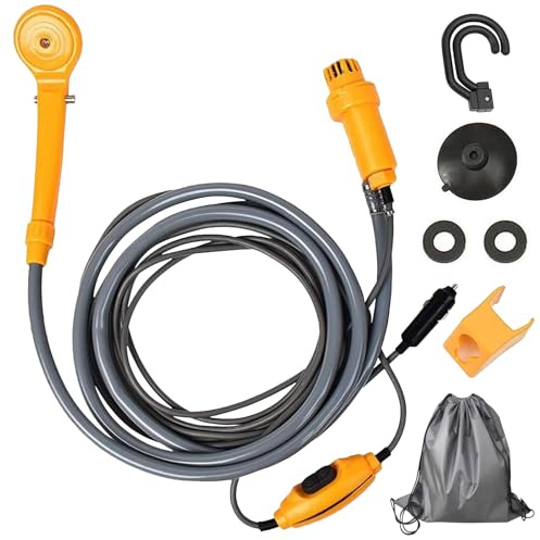 SUNOYA Campingdusche, Camping Dusche, 12V Tragbare Campingdusche mit Handbrause und Schlauch, Campingdusche mit Pumpe, Campingdusche Tauchpumpe für Wandern, Camping, Reisen, Strand, Haustier
