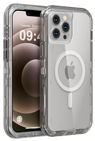 Follaroma for iPhone 12/iPhone 12 Pro Case, Compatible with MagSafe,Heavy Duty Shockproof Protection Phone Cases, Anti-Drop,Dual Layer Transparent Magnetic Phone Case for iPhone 12/12 Pro,6.1, Grey